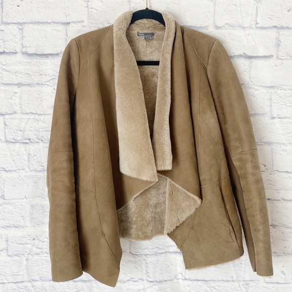 Vince tan shearling draped open jacket - Picture 1 of 10